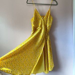 Floral Yellow Wrap Dress